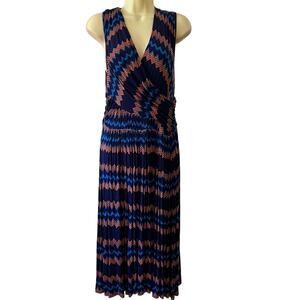 Plenty Tracy Reese Size L Print Knit Surplice Dress Woman Full Skirt Sleeveless